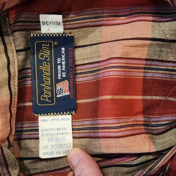 Panhandle Slim Red & Tan Plaid Western Snap Button-Up Shirt - Picture 5 of 6